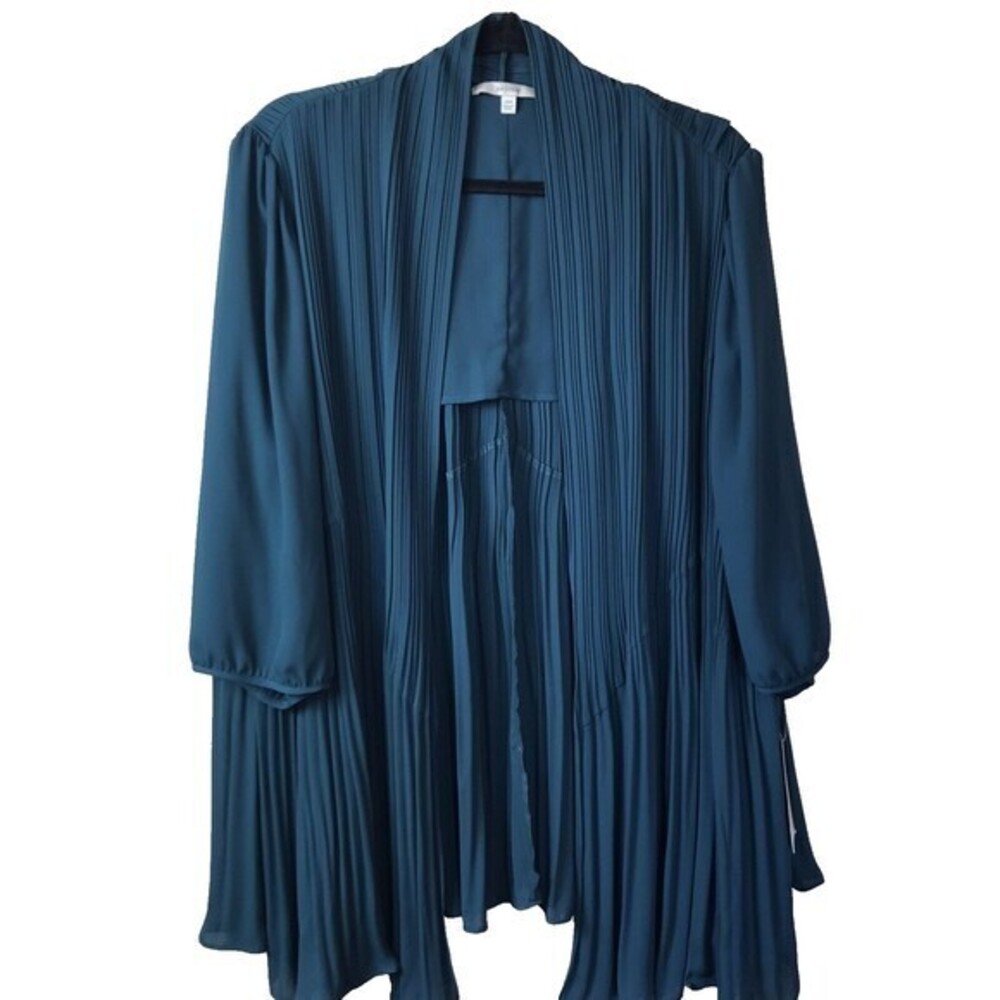 NWT Sejour‎ Nordstrom Sheer Teal Green Pleated Cardigan Open Front Size 20W